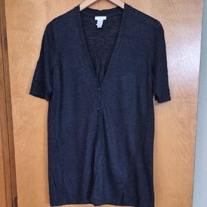 J. Jill Navy Short Sleeve Linen Cardigan